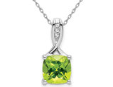 2.00 (ctw) Natural Cushion-Cut Peridot Pendant Necklace in 14K White Gold with Chain